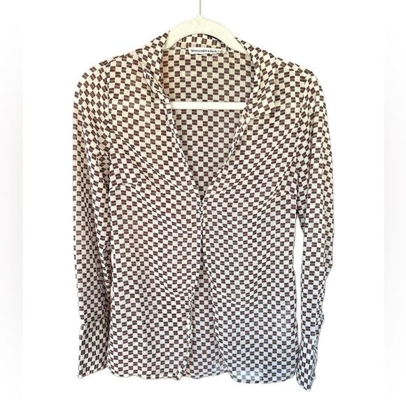 ABERCROMBIE & FITCH Brown and White Sheer Checkered Open Clasp Shirt - Picture 1 of 8